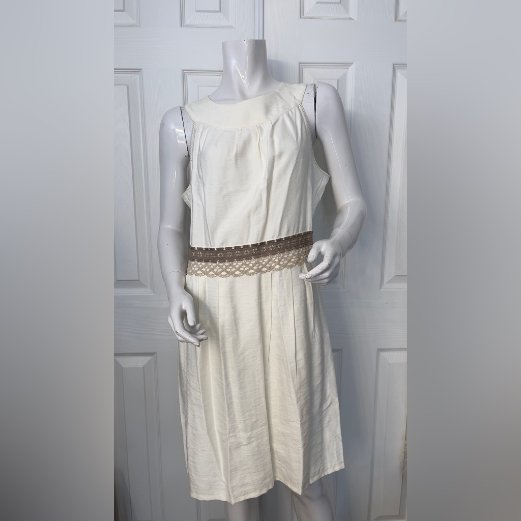 Made In Italychic Cream Midi Dress With Brown Detail